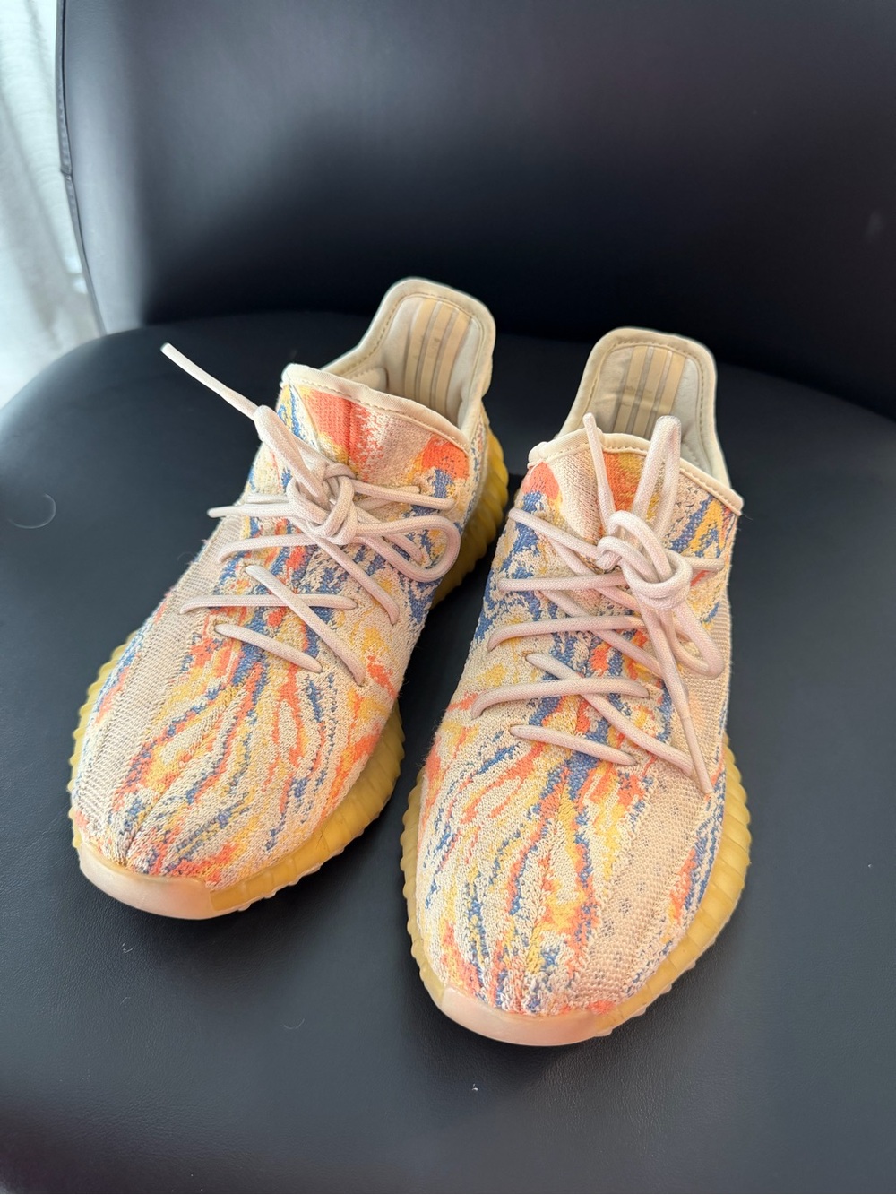 Yeezy Boost 350 V2 Multicolor Knit Sneakers - Peach/Yellow/Blue